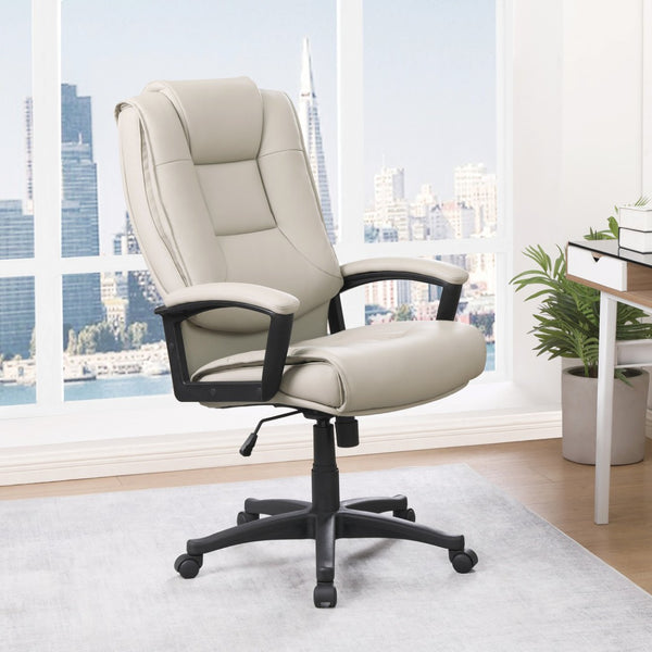 OSP Home Furnishings High Back Bonded Leather Office Chair with Lumbar Support and Ergonomic Padded Seat Taupe EC5162-EC21