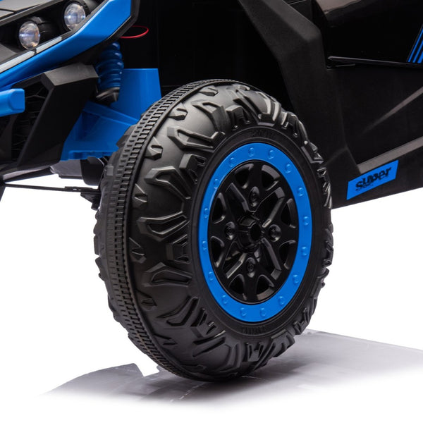 English Elm 24v Two Seat Kids Electric Utv with Parental Remote Suspension Off Road Ride On Blue W1578P184799