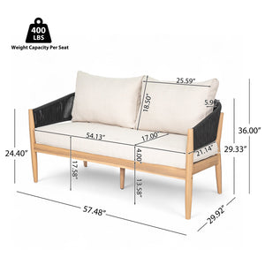 English Elm Christopher Knight Home® - Verona Outdoor Acacia Wood Loveseat With Beige Cushion & Black Rope Accents For Stylish Patios N775P309257B