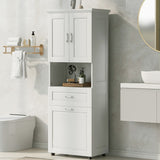 White Tall Bathroom Cabinet with Laundry Basket, Tilt-Out Hamper, Large Storage Space