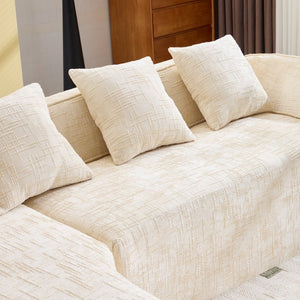 English Elm Beige Chenille L-shaped Sectional Sofa with Chaise Deep Seating and Curved Armrests Beige W3612S00017