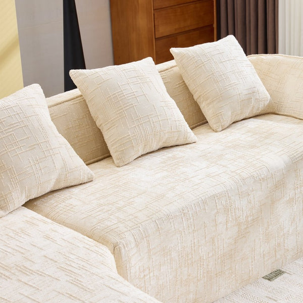English Elm Beige Chenille L-shaped Sectional Sofa with Chaise Deep Seating and Curved Armrests Beige W3612S00017