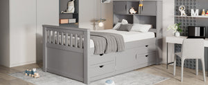 English Elm Twin Captain Platform Bed with Bookcase Headboard Four Drawers Pine Mdf Frame Gray GX001828AAE-1