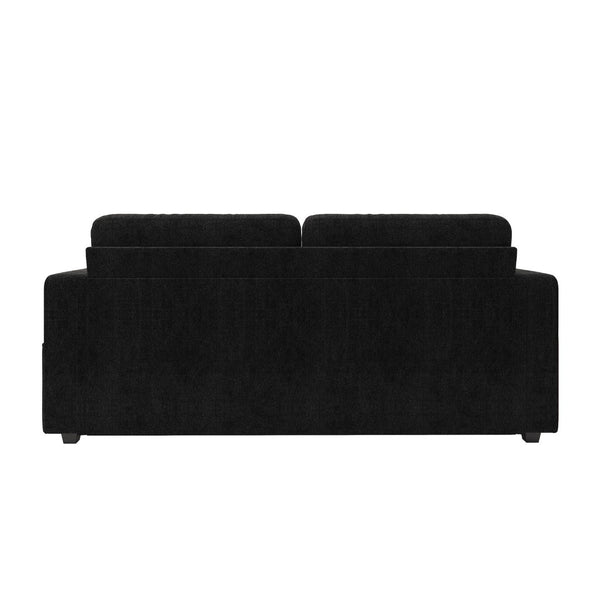 English Elm Sofas for Living Room Chenille Three Seat Couch with Usb Charging Storage and Cup Holder Black W395S00144