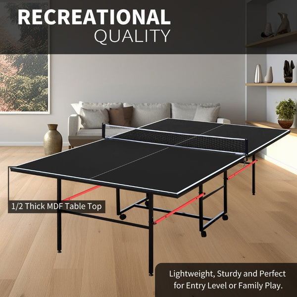 English Elm 9ft Regulation Foldable Ping Pong Table with Mdf Surface Net Paddles and Balls W1408P385457