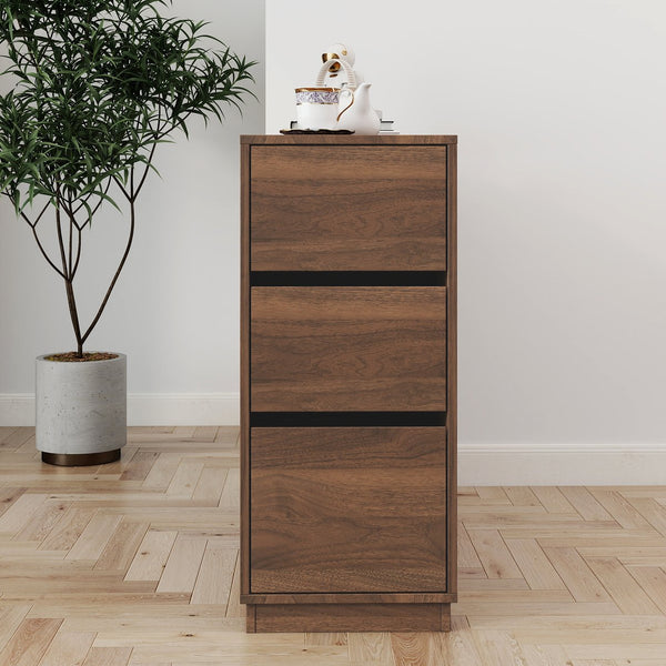 English Elm Kitchen Small Sideboard Countertop Organizer with Sliding Glass Doors, 3 Drawers & Display Shelf, Modern Storage Cabinet W331P289098