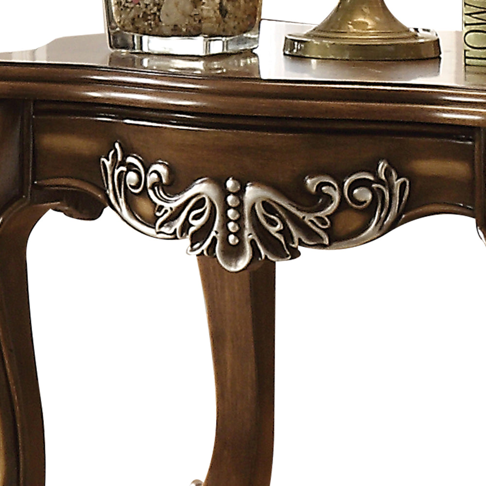 English Elm Antique Oak End Table With Scalloped Top & Elegant Queen Anne Legs For Timeless Home Decor B062P209097