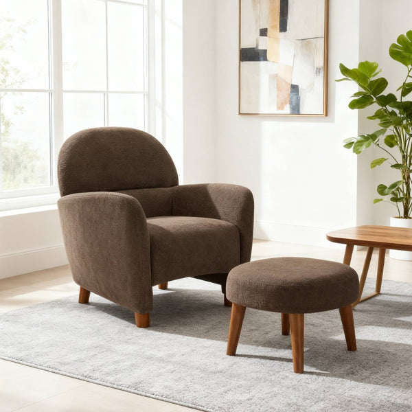 English Elm Modern Upholstered Accent Chair with Ottoman Set for Cozy Reading Nooks and Small Spaces Brown W2085P382559