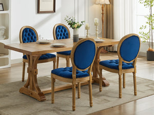 English Elm French Solid Wood Dining Chair with Velvet Upholstery, Nailhead Trim, High-Density Foam & Springs Blue W1143P195872