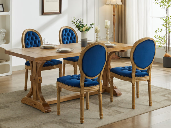 English Elm French Solid Wood Dining Chair with Velvet Upholstery, Nailhead Trim, High-Density Foam & Springs Blue W1143P195872