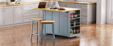 English Elm K&K 53Inch Large Kitchen Island With Drop Leaf,Power Outlet,Door Internal Storage Rack,Rolling Kitchen Cart On 5 Wheels With 5 Open Side Racks For Kitchen,Dining Room,Grey Blue(Not Include Bar Stools)