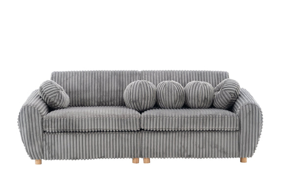 English Elm Modern Corduroy Sofa Couch - 84" Stylish Grey Sectional Love Seat For Apartment & Home Office Comfort W2363S00077
