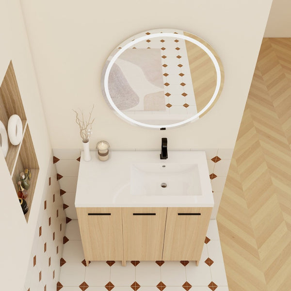 English Elm 36" Floating Bathroom Vanity Light Oak Modular Cabinet with Gel Coat Integrated Sink W3450S00106