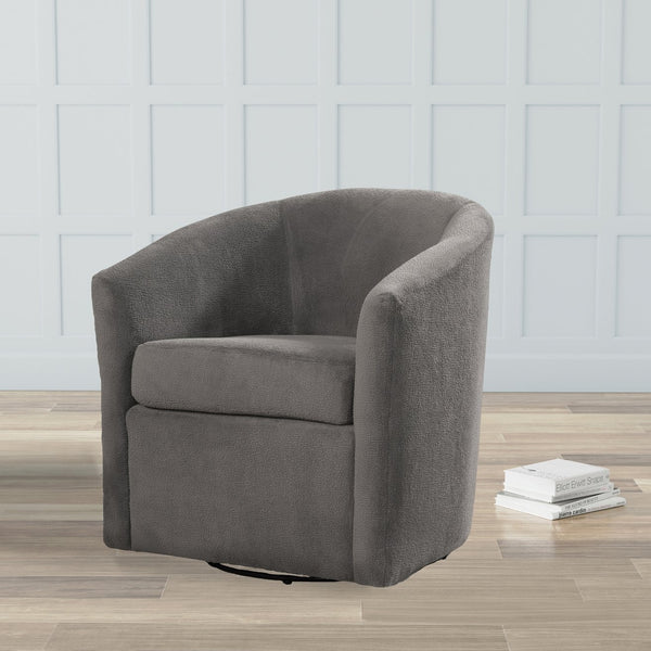 English Elm Oaklynn Barrel Swivel Accent Chair in Durable Performance Fabric — Stain-Resistant, 360° Comfort Ash Brown B050P281007