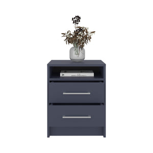 English Elm LEE Nightstand 2-Drawer with Open Shelf in Navy Blue – Modern Scratch-Resistant Bedroom Storage B128P387076