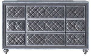 English Elm 1pc Cameo 5-Drawer Chest Velvet Tufted Front with Faux Crystal Knobs — Stylish Bedroom Storage Gray 64 L x 19 W x 42 H B011P228579