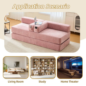 English Elm UNITED Folding Sofa Bed with Removable Cover Zipper, Chenille Memory Foam Sleeper for Small Spaces Pink W1568P293810