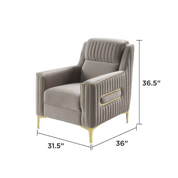 English Elm Ruby Upholstered Accent Chair with Birch Frame Gold Legs and Pocket Coil Comfort Taupe B009P447503