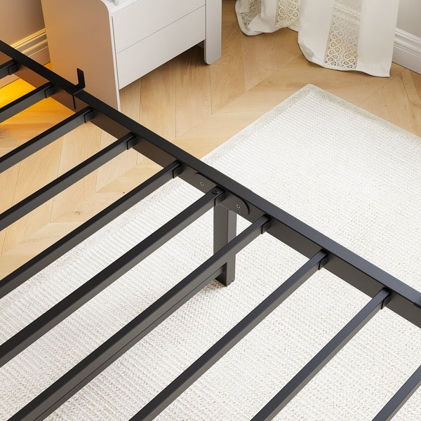 English Elm Twin LED Platform Bed Frame with Headboard, USB Charging, RGB Lights, Under-Bed Storage, Noise-Free Beige+Brown W840P209879