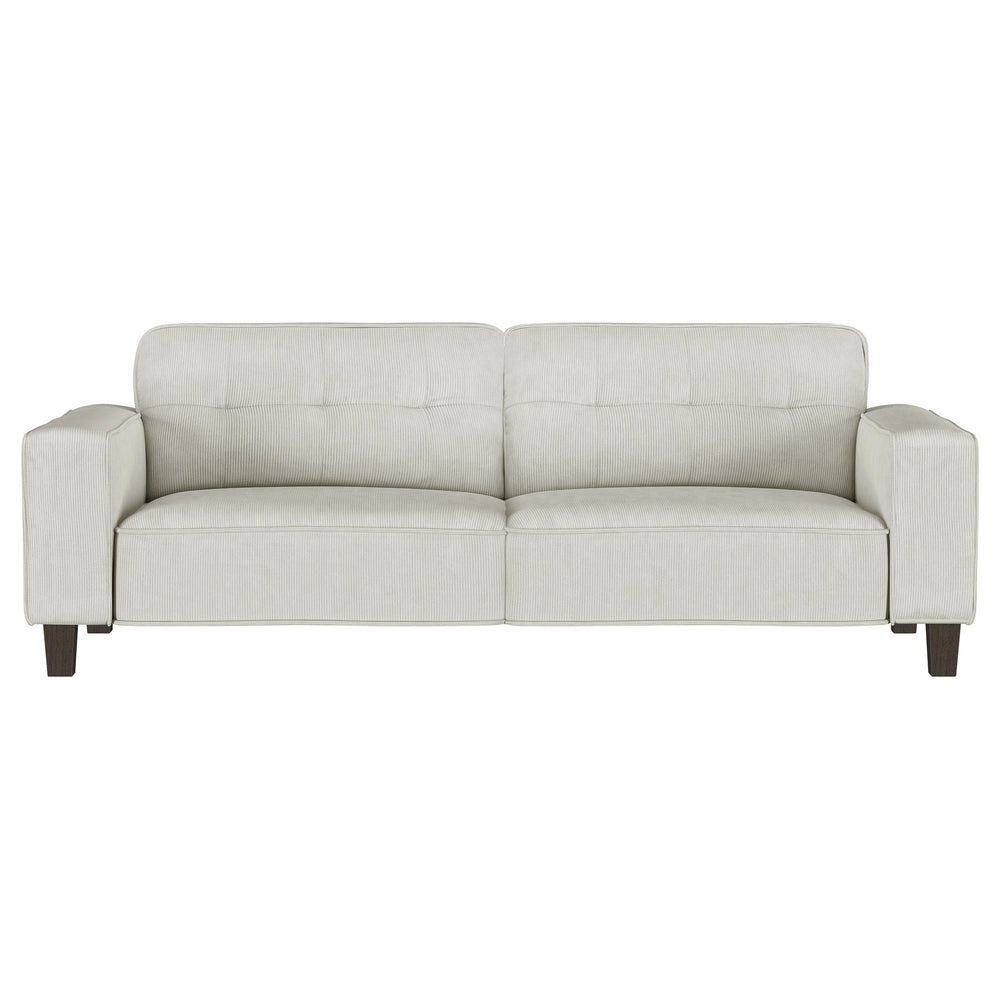English Elm Evoke Greige Upholstered Tufted Sofa with Corduroy-Inspired Fabric, Track Arms, Tapered Legs — Luxe Seating for Living Rooms, Entertaining and Game Days B062S00854