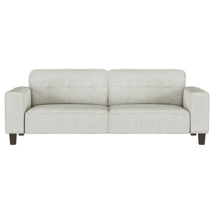 English Elm Evoke Greige Upholstered Tufted Sofa with Corduroy-Inspired Fabric, Track Arms, Tapered Legs — Luxe Seating for Living Rooms, Entertaining and Game Days B062S00854