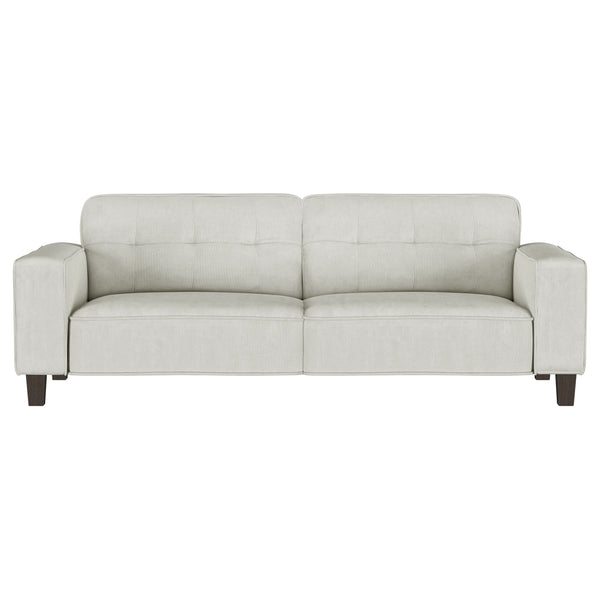 English Elm Evoke Greige Upholstered Tufted Sofa with Corduroy-Inspired Fabric, Track Arms, Tapered Legs — Luxe Seating for Living Rooms, Entertaining and Game Days B062S00854