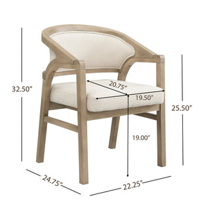 English Elm Christopher Knight Home® - Wooden Modern Dining Chair with Ergonomic Curved Back and Bouclé Upholstery, Solid Rubberwood Craftsmanship Beige,Natural N771P346814A