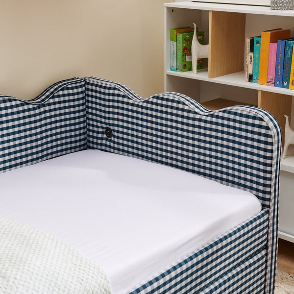 English Elm Twin Gingham Linen Daybed with Wave Silhouette Usb Port and Dual Storage Drawers Navy W1413S00144