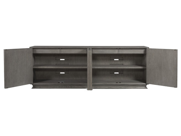 Lexington Artistica Home Monstuart Long Media Console: Exquisite Mid-century Modern Credenza With Custom Storage Solutions Gray Wood 2150-907