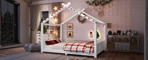 English Elm Twin House Frame Floor Bed Solid Pine Kids Room Montessori Low Profile Play Nook W1580P387839