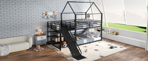 English Elm Twin House Bunk Bed with Slide Storage Stairs and Safety Rails for Kids Rooms W1580S00649