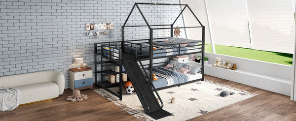 English Elm Twin House Bunk Bed with Slide Storage Stairs and Safety Rails for Kids Rooms W1580S00649