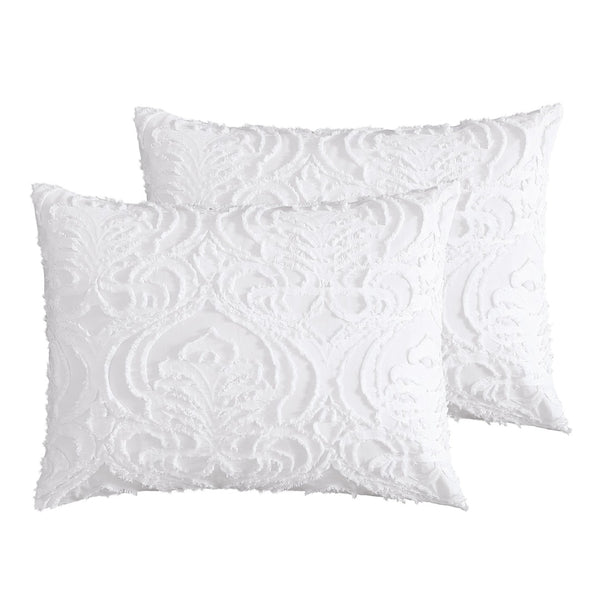 English Elm Rhapsody 6-Piece Queen Comforter Cover Set In White - Elegant Cotton Jacquard With Decorative Pillows B340P341969-GIGA