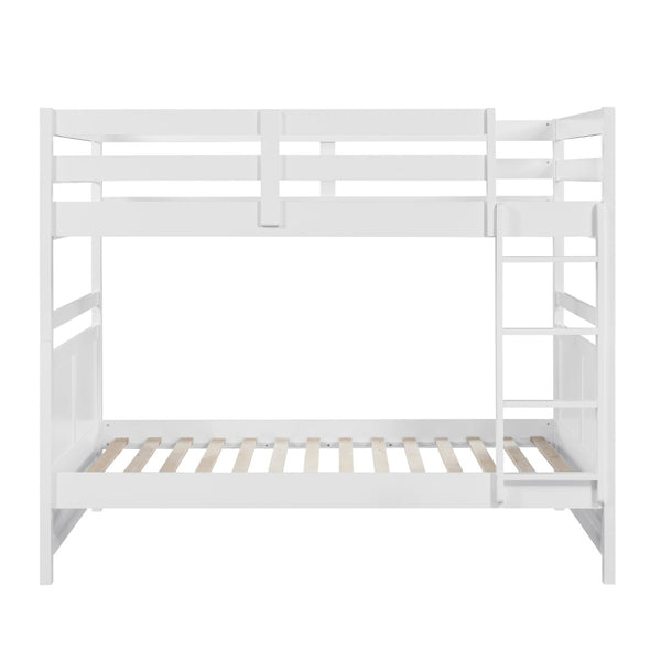 English Elm Bunk Bed Twin Over Solid Wood Frame with Guard Rails for Kids Shared Rooms White B011S02320