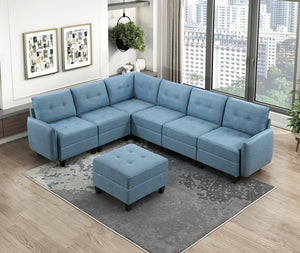 English Elm Living Modular Armless Chair with Hidden Storage, Tufted Fabric Comfort, Solid Wood Frame, Easy Assembly Blue 28.5 L x 37.75 W x 16 H B011P309913