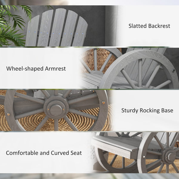 English Elm Outsunny Adirondack Wooden Rocking Chair With Wagon Wheel Armrests - Perfect For Outdoor Relaxation! W2225P217105-GIGA