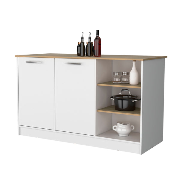 English Elm Gladiolus modern melamine kitchen island with 2 doors, 3 open shelves for organized prep and storage B128S00006