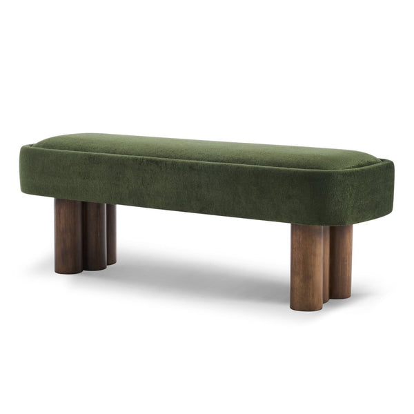English Elm Indoor Boucle Upholstered Bench with Walnut Legs Textured Khaki Dining Seating Green,Walnut N779P390675G