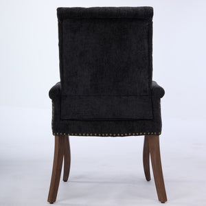 English Elm Upholstered Chenille Dining Chair with Hand-Tufted Back, Curved Solid Wood Legs, Comfortable Armseat Black W1143P346928