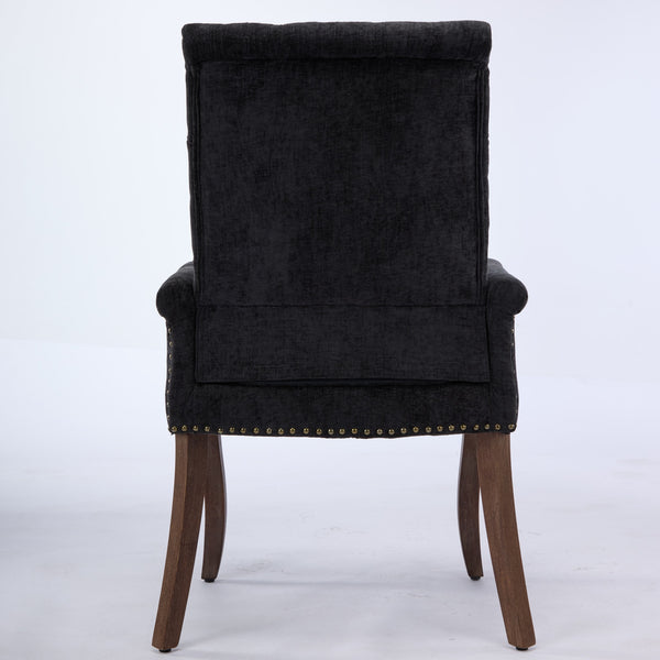English Elm Upholstered Chenille Accent Dining Chair with Tufted Diamond Back, Curved Solid Wood Legs, Comfortable Support Black W1143P346928