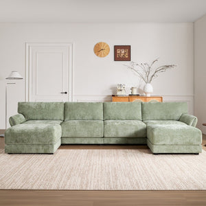 English Elm [video]142" Chenille U-shape Sectional Sofa with Usb Charging Ottoman Petal Arms 6 Seat N723S8038F