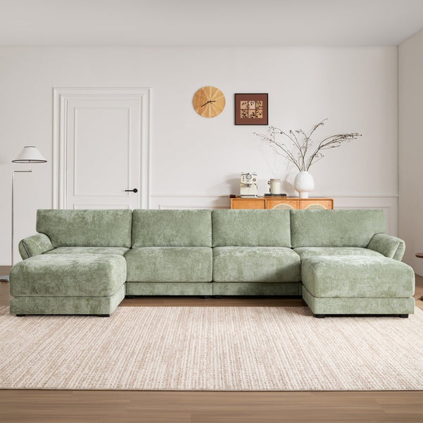 English Elm [video]142" Chenille U-shape Sectional Sofa with Usb Charging Ottoman Petal Arms 6 Seat N723S8038F
