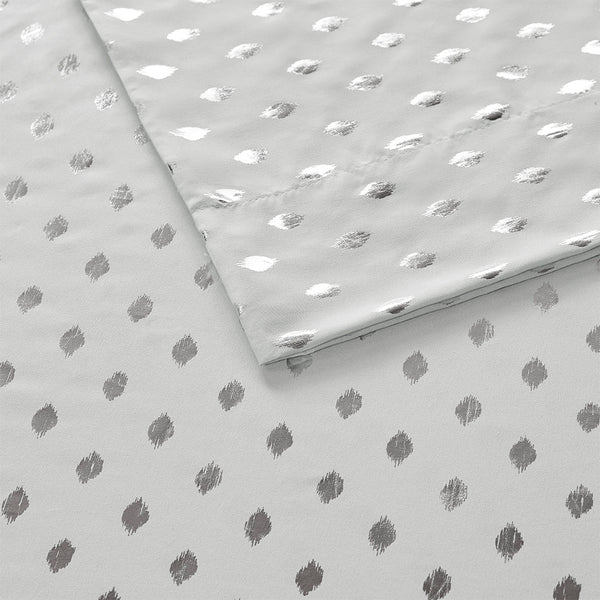 JLA Home Intelligent Design - Printed Sheet Set Metallic Dot Ikat Microfiber Sheets — Ultra-Soft, OEKO‑TEX Certified, Fits 16" Mattresses Grey/Silver ID20-1740