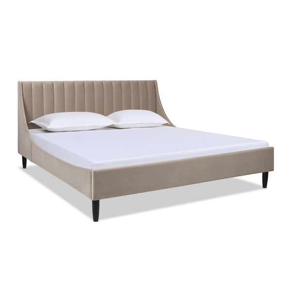English Elm Jennifer Taylor Home - Aspen King Platform Bed Set With Vertical Tufted Headboard In Mink Beige Velvet - Durable & Stylish B2719P238520