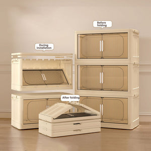 English Elm 19.69" Side Wide Folding Storage Cabinet - 5-Tier Organizer With Magnetic Door & Wheels For Easy Use W2873P207557
