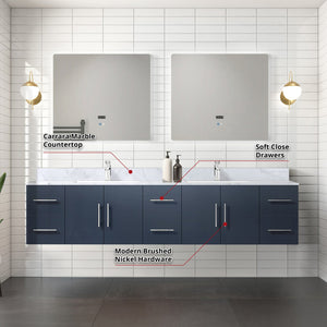 English Elm Navy Double Bath Vanity 84" W x 22" D with Carrara Marble Top, Chrome Faucet & 36" LED Mirrors Durable Finish B2731S01052