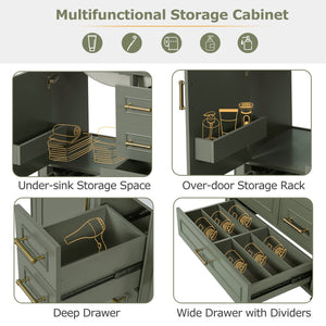 English Elm 30" Elegant Bathroom Vanity with Ceramic Sink, Soft-Close Door & 3 Drawers, Gold Handles, Durable Finish Olive Green N729P184479O