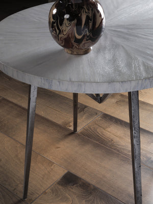 Lexington Artistica Home Alfie Round End Table - Unique Handcrafted Design With Antique Iron Base And Elegant Mahogany Top Creamy White Wood 2154-953