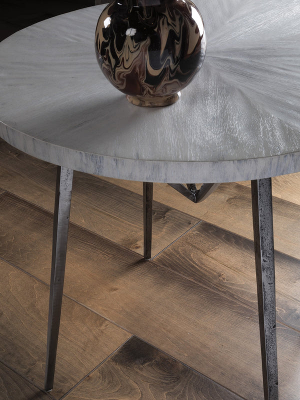 Lexington Artistica Home Alfie Round End Table - Unique Handcrafted Design With Antique Iron Base And Elegant Mahogany Top Creamy White Wood 2154-953
