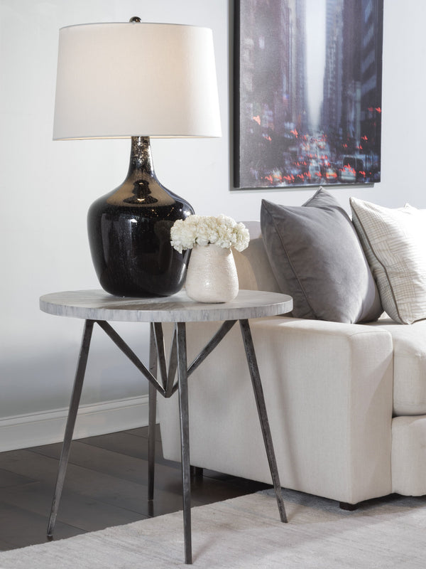 Lexington Artistica Home Alfie Round End Table - Unique Handcrafted Design With Antique Iron Base And Elegant Mahogany Top Creamy White Wood 2154-953